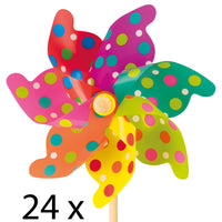 Vindsnurra Moulin 75cm Stora Prickar i olika färger på Regnbågsbangrund CIM - skaft i trä med tjocka plastvingar (Kopia)