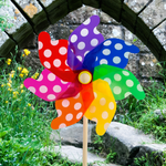 Vindsnurra Moulin 17cm Prickar i Regnbåge CIM - skaft i trä med tjocka plastvingar