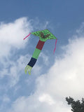 Grön-fjärli-deltadrake med svans i flera glada färger - Exklusiv Drake från www.Drake.nu