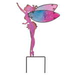 Pink Fee Garden -hahmo seisoo lasimaalauksissa ja metallissa - Fairy Gartenstecker S - Pink - American Regal Arts and Giftsilta Kaliforniassa