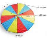 Fallskärm - Parachute - trädgårdsspel för stora och små. Upp till 12 personer samtidigt.
