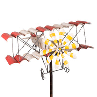 Röd-Vit dubbeldäckare med propeller / Vindhjul / Vindsnurra / Vindspel /Aircraft / Airplane / Wind Game / Wind Wheel
