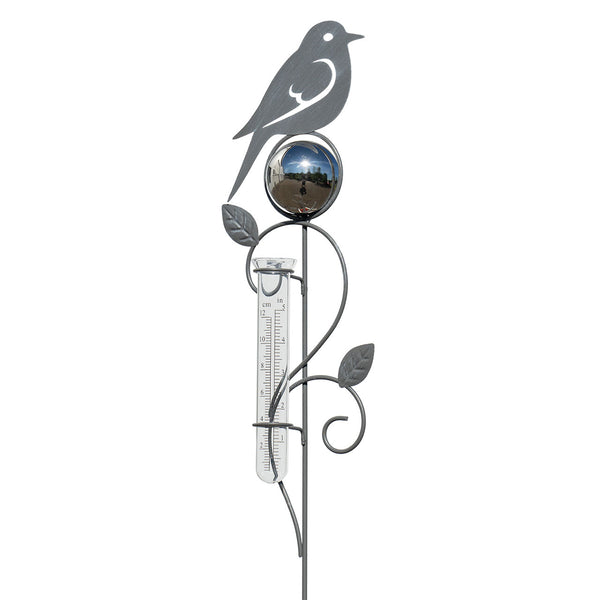 Regnmätare med plåtfågel i rostfritt stål på 120cm.