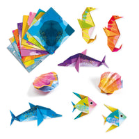 Origami med Havsdjur, Djeco, sjöhästar, snäckor, delfiner och andra djur från havets djup